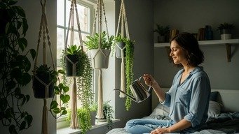 Plantas Suspensas: Toque Verde para Bem-Estar Espacial
