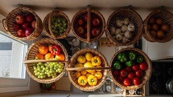 Cestos Suspensos: Toque Rústico para Frutas e Vegetais