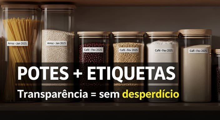 Potes transparentes + etiquetas: o combo que acaba com o caos