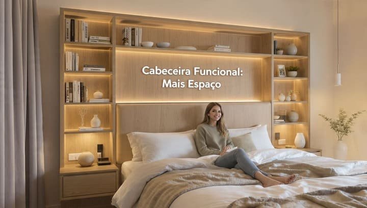 Cabeceira funcional (ou “parede útil”): mais armazenamento, menos bagunça