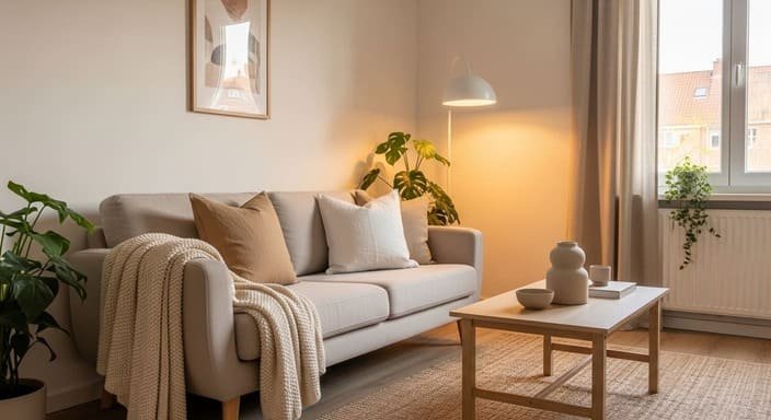 Sala pequena: decoração barata e elegante com textura