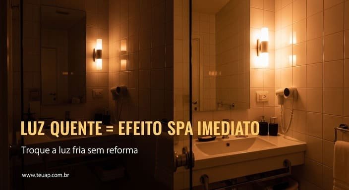 Troque a luz fria por luz quente (o “efeito spa” começa aqui)
