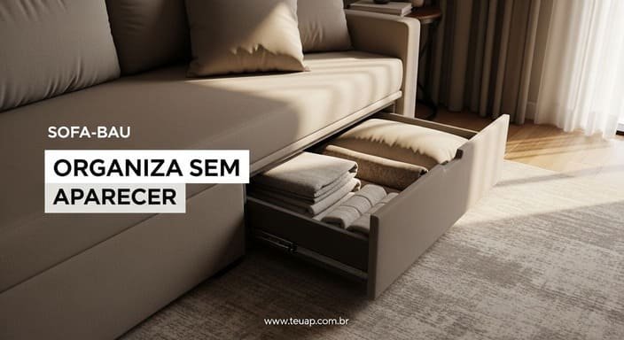 Sofá com baú (ou com gavetões): o “armário invisível” da sala