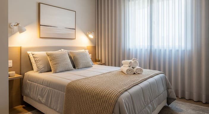 Quarto pequeno com camadas que “abraçam” o ambiente