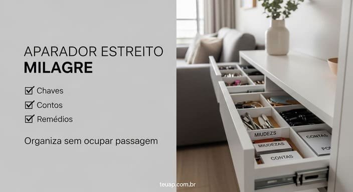 Aparador estreito com gavetas (a peça que faz milagre sem ocupar)