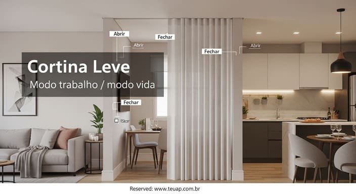 Cortina leve no trilho: separação que aparece e desaparece