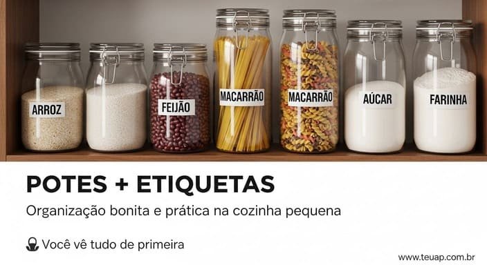 Potes transparentes + etiqueta: gourmet instantâneo (e prático)