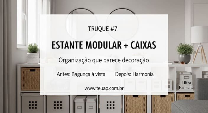Estante modular com caixas organizadoras (O truque mais útil)