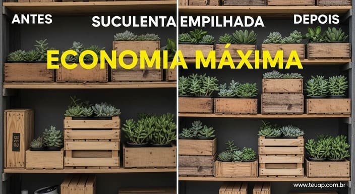 Suculenta em Vasos Empilhados: Economia de Espaço Máxima