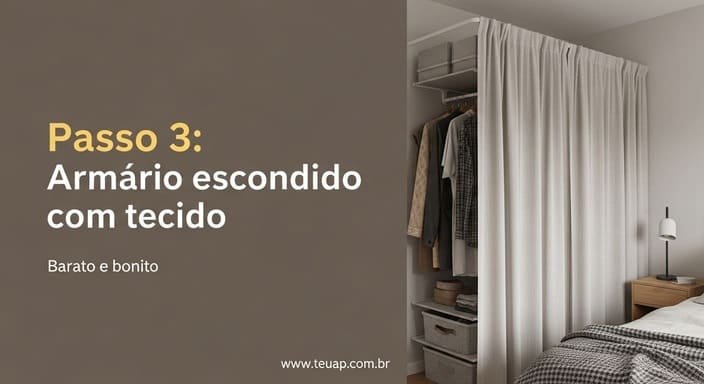 Roupa pendurada virando “armário invisível” com tecido