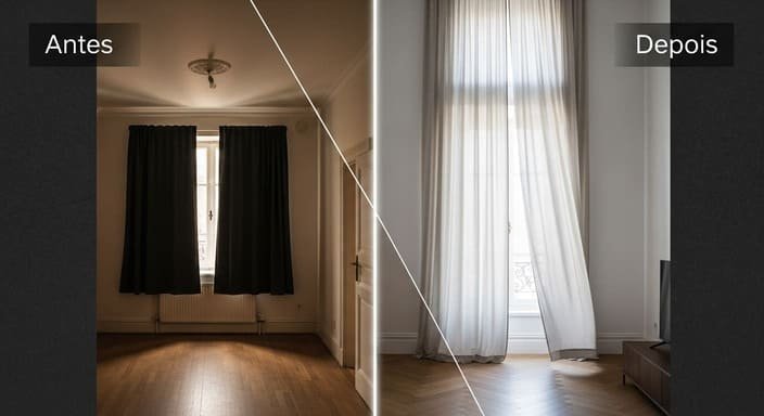 Cortinas Longas e Claras – Altura Visual Instantânea