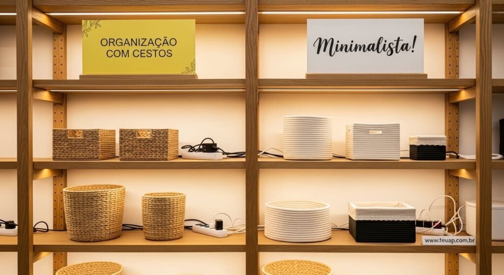 Organização Minimalista com Cestos e Caixas