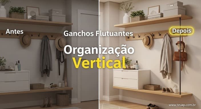 Ganchos e Prateleiras Flutuantes: Organização Vertical