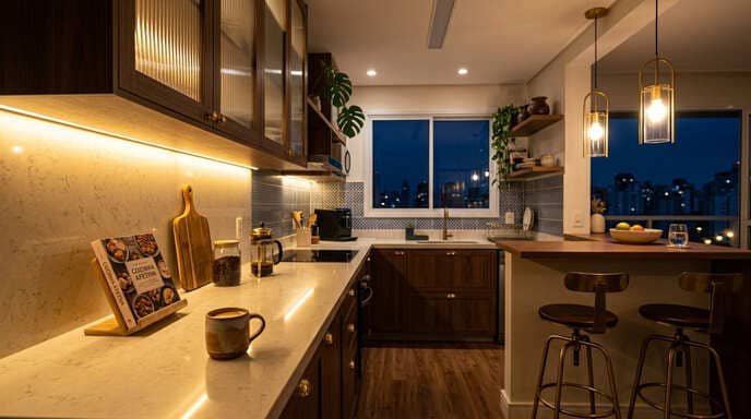Iluminação Estratégica | Cozinha Compacta com Estilo