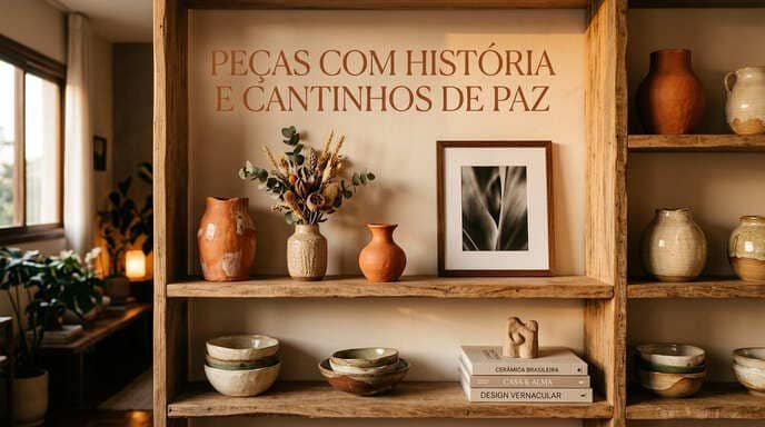Peças artesanais e cantinhos de respiro na decoração minimalista quente